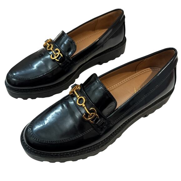 Circus NY by Sam Edelman Deana Loafers Black Patent Gold Chain Size 10 - Picture 2 of 11